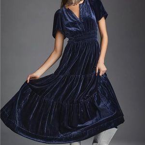 Anthropologie The Somerset Velvet Navy Maxi Dress